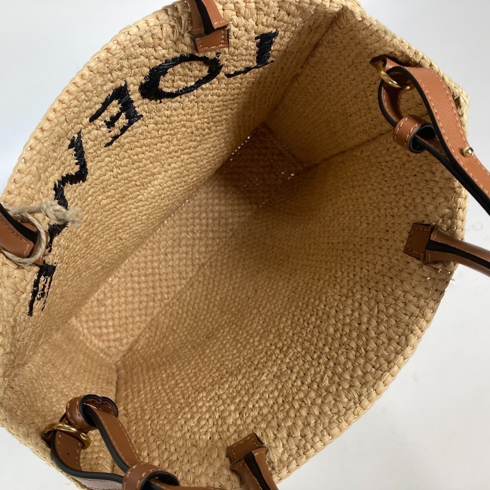 LOEWE Logo Standard Vertical Bag Shoulder Tote Raffia Beige Brown - Picture 15 of 15